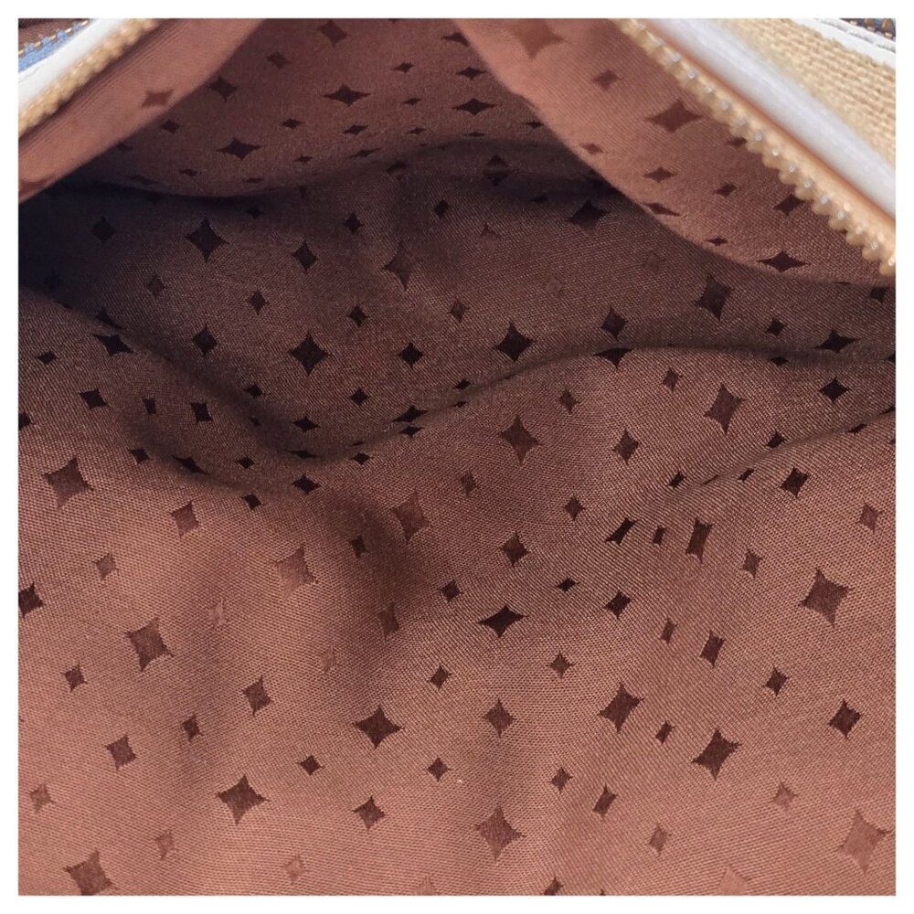 FOSSIL Explorer Woven Straw Triple Zip Hipster Crossbody Handbag Blue Beige EUC - Picture 16 of 16